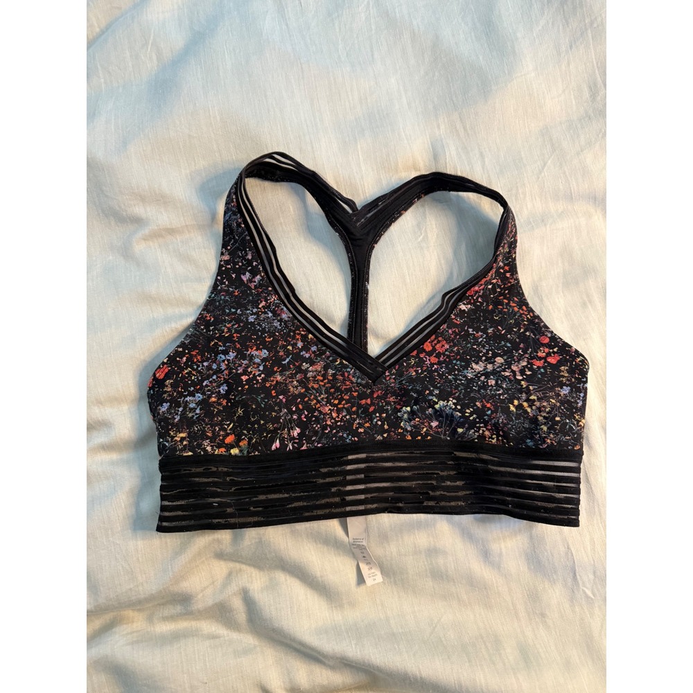 Lululemon Free to Be Serene Bra Floral Mesh Band Black Multi Size 10